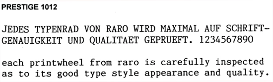 Schriftprobe Prestige 10/12 Typenräder