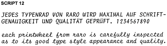 Schriftprobe Script 12 Typenräder