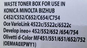 Resttonerbehlter Minolta A0XPWY1, A0XPWY2, A0XPWY3, A0XPWY4 Waste Toner Box, kompatibel